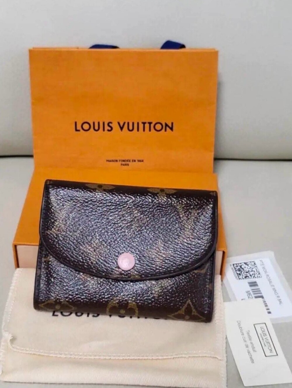 Louis Vuitton Brown Monogram Trifold Wallet with Pink Snap